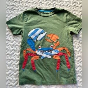 Mini Boden Crab Appliqué Tee Kids 7/8  Green Multi Cotton